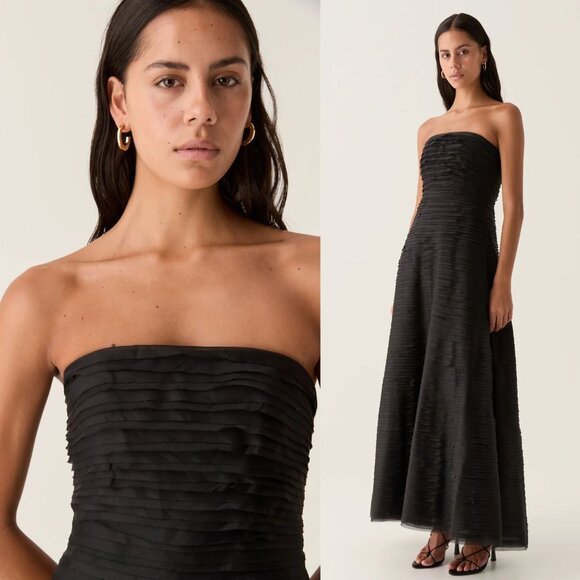 Aje Soundscape Black Strapless Ruffle Tiered Maxi Dress Size US 2 AU 6 - Picture 12 of 13